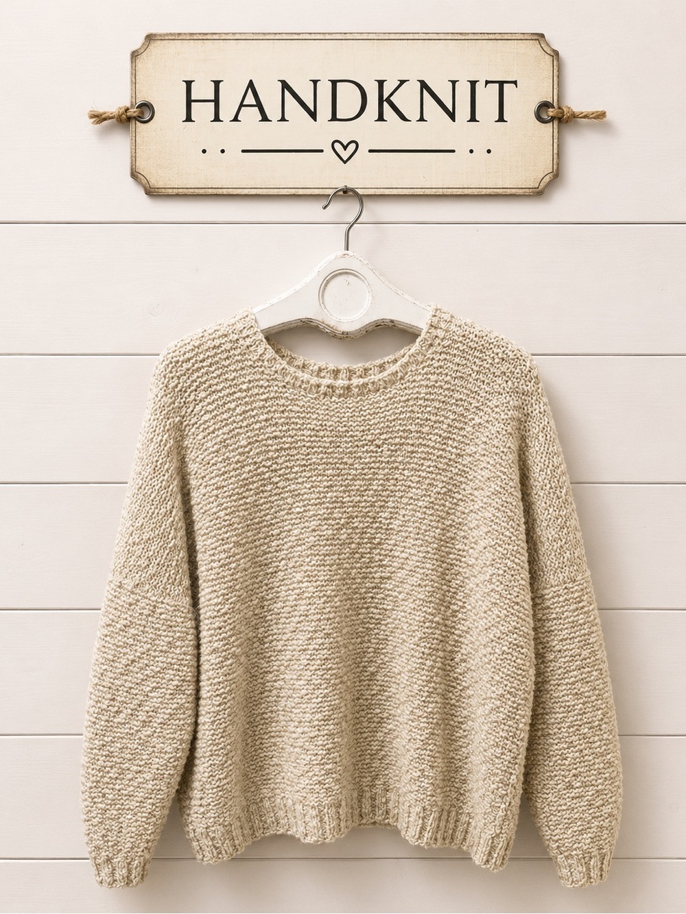 HANDMADE Textured Knit Sweater – Cream | Size XL